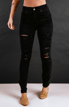 Load image into Gallery viewer, Black Distressed Ripped Slim High Waist Jeans
