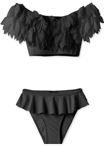 Black Draped Bikini with Petals