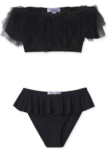 Black Draped Bikini With Tulle for Girls