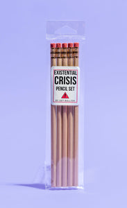 EXISTENTIAL CRISIS Pencil Set | 5 Cedar Pencils | Cream with Blood-Red