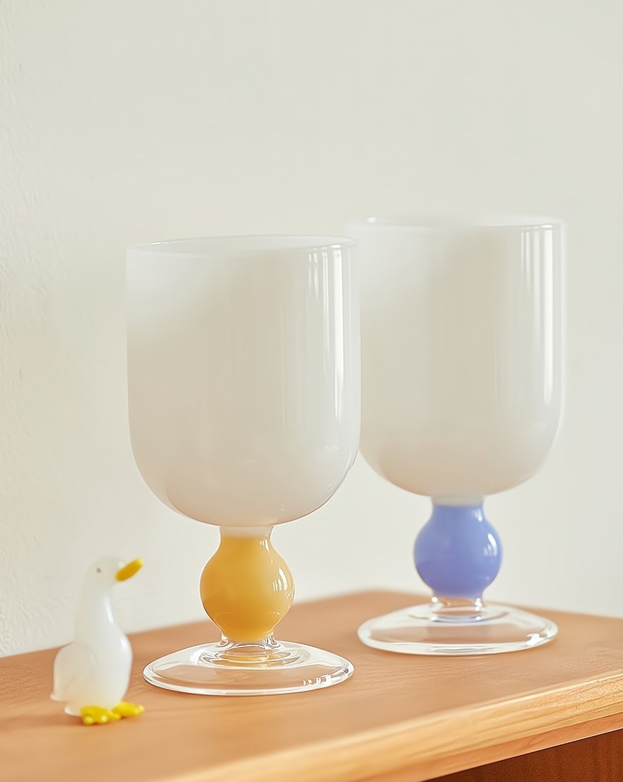 Creamy Jawbreaker Candy Wine Glasses Set of 2 | Silver Rosemary