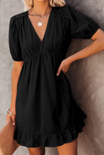 Load image into Gallery viewer, Black Checkered Pattern Puff Sleeve Babydoll Dress
