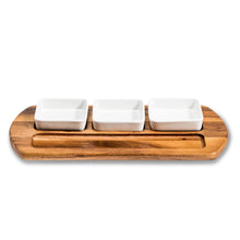 Load image into Gallery viewer, Charcuterie/ Serving Tray w/ 3 square ceramic bowls
