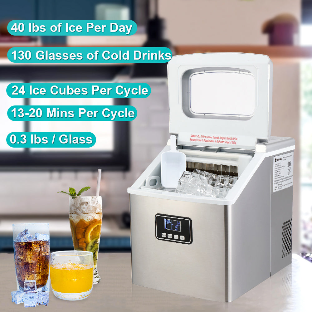 120W/40Lbs/115V/60Hz Stainless Steel Ice Maker | Kitchen