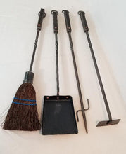 Load image into Gallery viewer, Fireplace tool set, forged iron 5 piece with square handles
