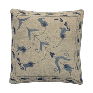 Embroidered Woolen Jet Grey Cushion Cover