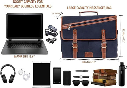 16 Inch Canvas Leather  Briefcase Computer Laptop Book Large Satchel | Messanger Bags