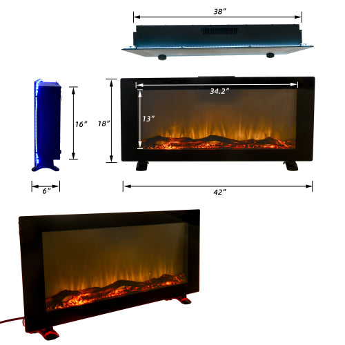 42 Inch Wall-Mounted Electronic Fireplace 10 Colors CSA Certification | Home Improvement