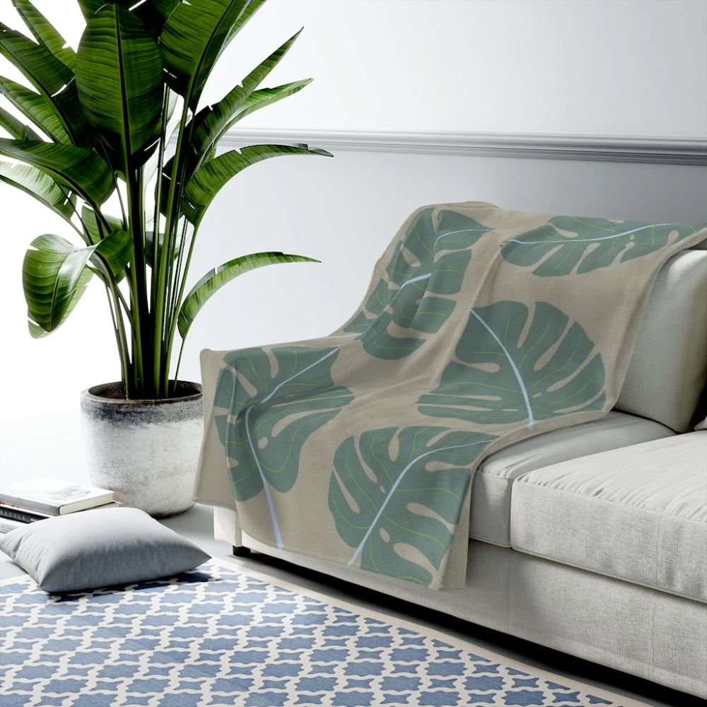 Abstract Leaves Green Plush Blanket Throw | Throw Blankets & Linens