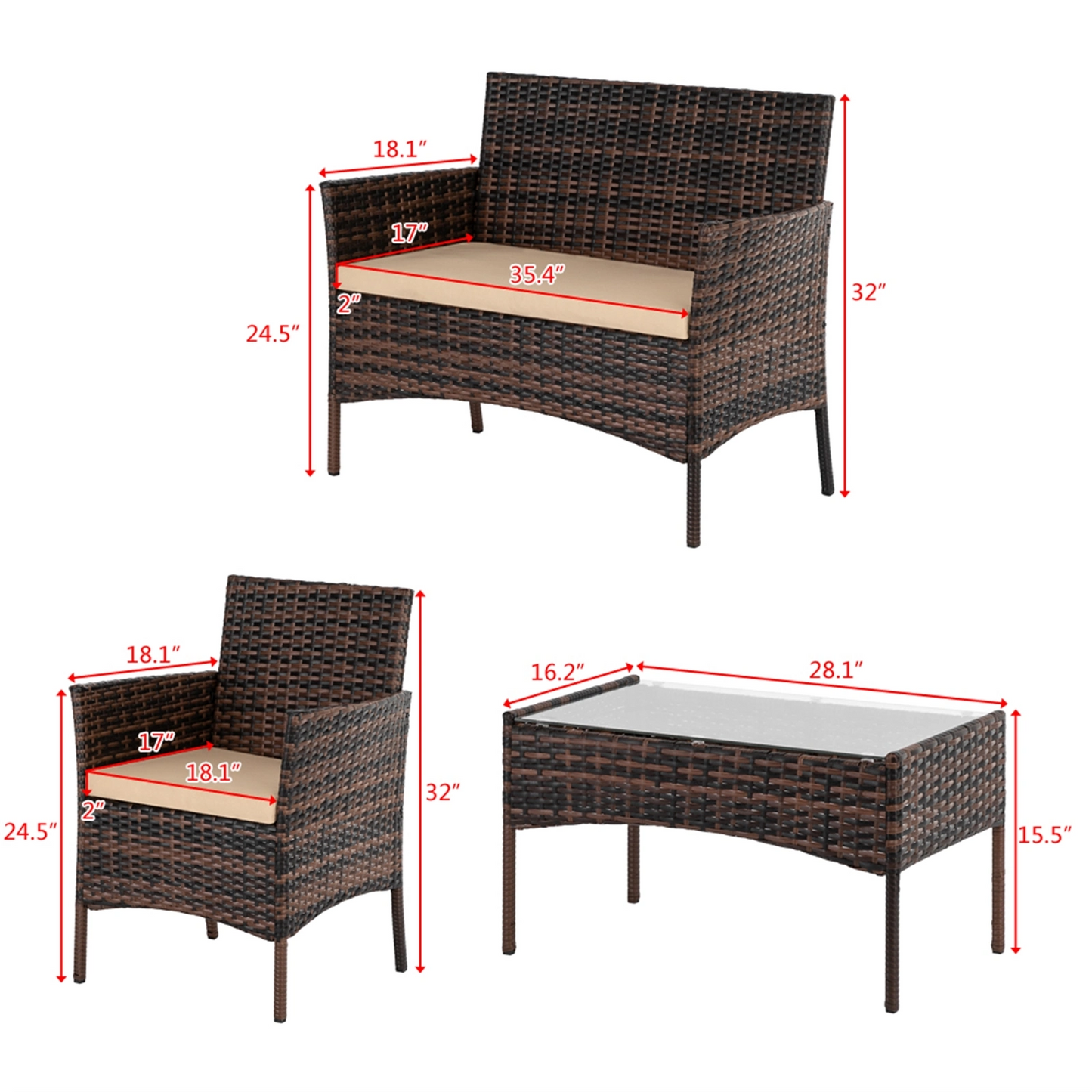 3pcs Coffee Table Rattan Sofa Set | Furniture