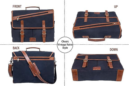 16 Inch Canvas Leather  Briefcase Computer Laptop Book Large Satchel | Messanger Bags