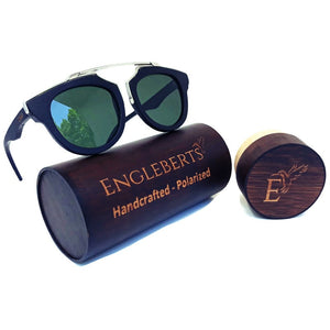 Black Wood and Silver Trim Sunglasses, G15 Lenses with Bamboo Case