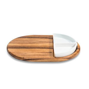 Charcuterie/ Serving Tray w/ 2 triangular ceramic bowls