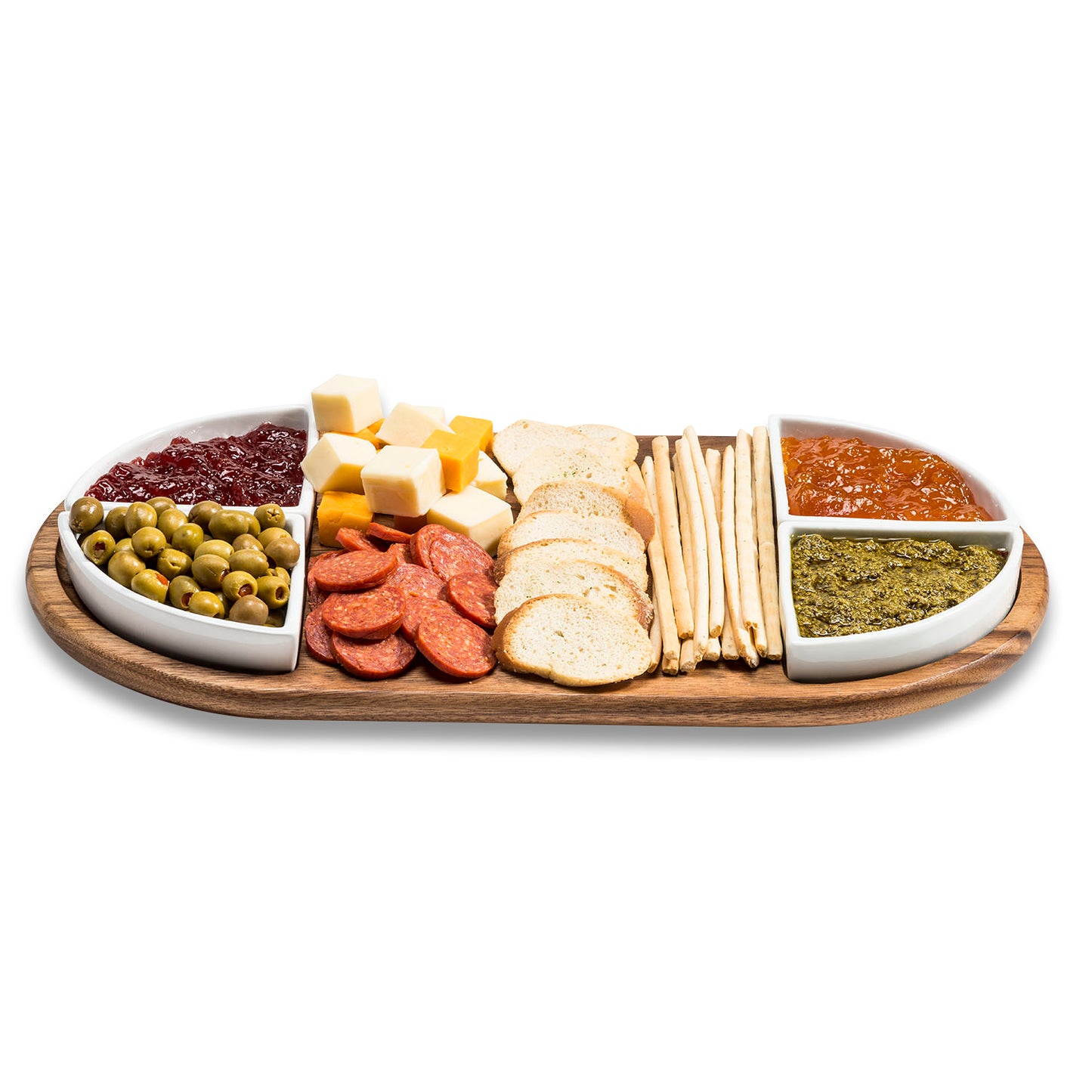 Charcuterie/ Serving Tray w/ 4 triangular ceramic bowls