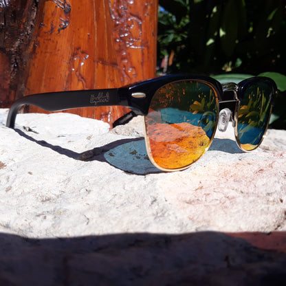 Sunset Polarized Sunglasses, Black Bamboo with Wood Case