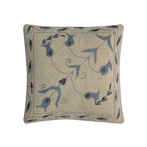 Embroidered Woolen Jet Grey Cushion Cover