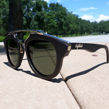 Load image into Gallery viewer, Black Wood and Silver Trim Sunglasses, G15 Lenses with Bamboo Case
