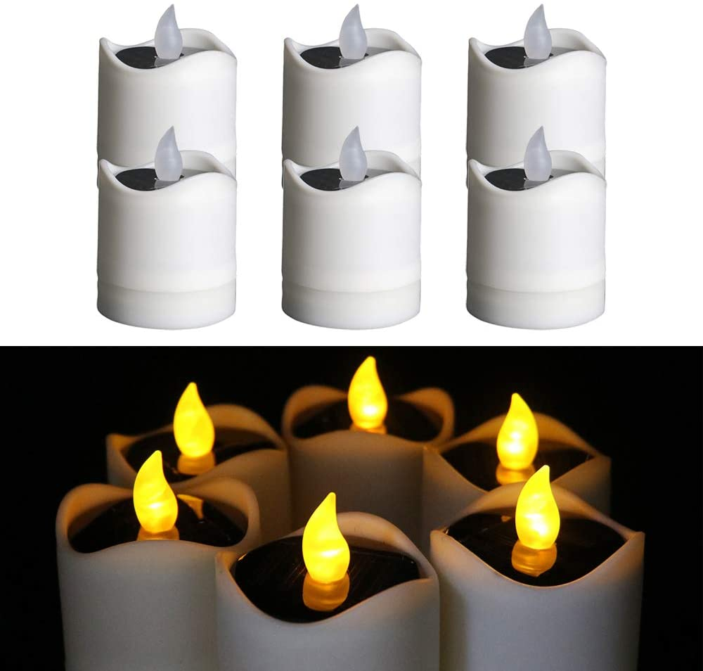 6PCS Waterproof Smokeless Solar Candles Lights Flame Light | Home Decor