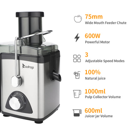 120V 600W 75MM Caliber 1000ML Slag Cup 3 Gear Electric Juicer | Kitchen