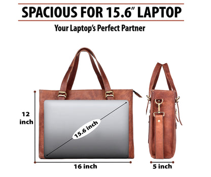 Leather Woman Laptop Handbag Large Tote Bag with Zipper