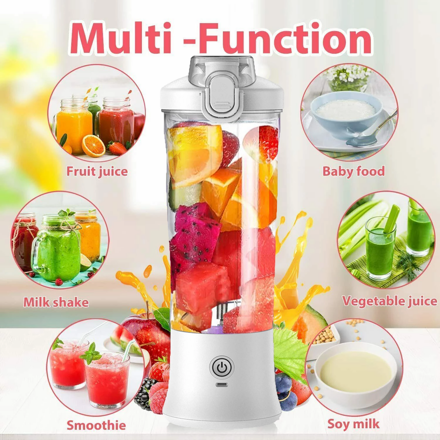 600ML Waterproof Electric Juicer Fruit Mixers Bottle Blender | Kitchen