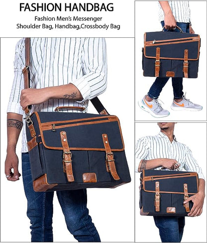 16 Inch Canvas Leather  Briefcase Computer Laptop Book Large Satchel | Messanger Bags