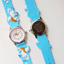 Load image into Gallery viewer, Engraved Kids 3D Unicorn Watch - Light Blue
