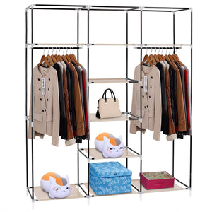 69" Portable Clothes Closet Non-Woven Fabric Wardrobe Double Rod | Home Improvement