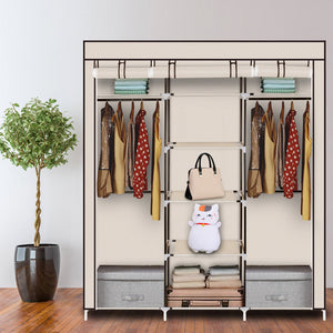 69" Portable Clothes Closet Non-Woven Fabric Wardrobe Double Rod | Home Improvement