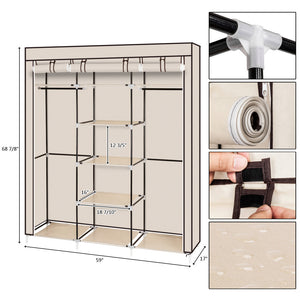 69" Portable Clothes Closet Non-Woven Fabric Wardrobe Double Rod | Home Improvement