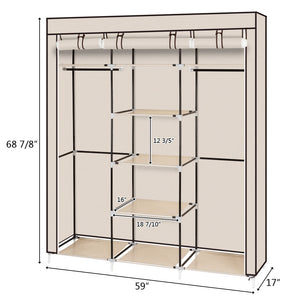 69" Portable Clothes Closet Non-Woven Fabric Wardrobe Double Rod | Home Improvement