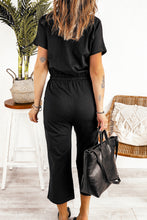 Load image into Gallery viewer, Black V Neck Short Sleeve Jumpsuit
