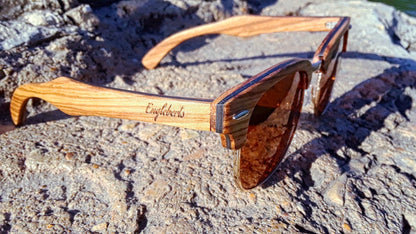 Full Wood, Half Rim Wooden Sunglasses, Tea Polarized Lenses