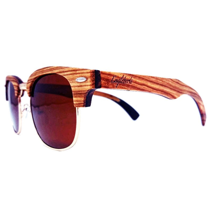 Full Wood, Half Rim Wooden Sunglasses, Tea Polarized Lenses