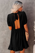 Load image into Gallery viewer, Black Checkered Pattern Puff Sleeve Babydoll Dress
