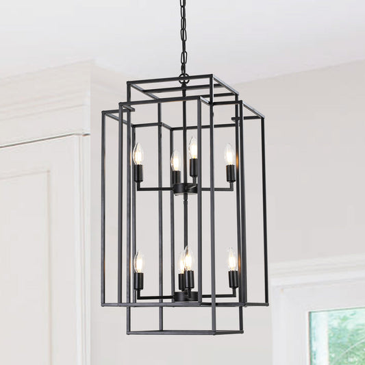 (Same as W1340142527/L1018-B) 8-Lights Black Lantern Tiered Pendant