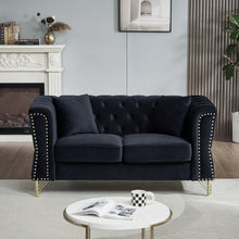 Load image into Gallery viewer, 60.2&quot; Chesterfield Sofa Black Velvet for Living Room, 2 Seater Sofa - Velvet | Furniture
