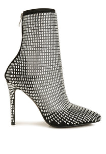 fortunate rhinestones embellished mesh boots