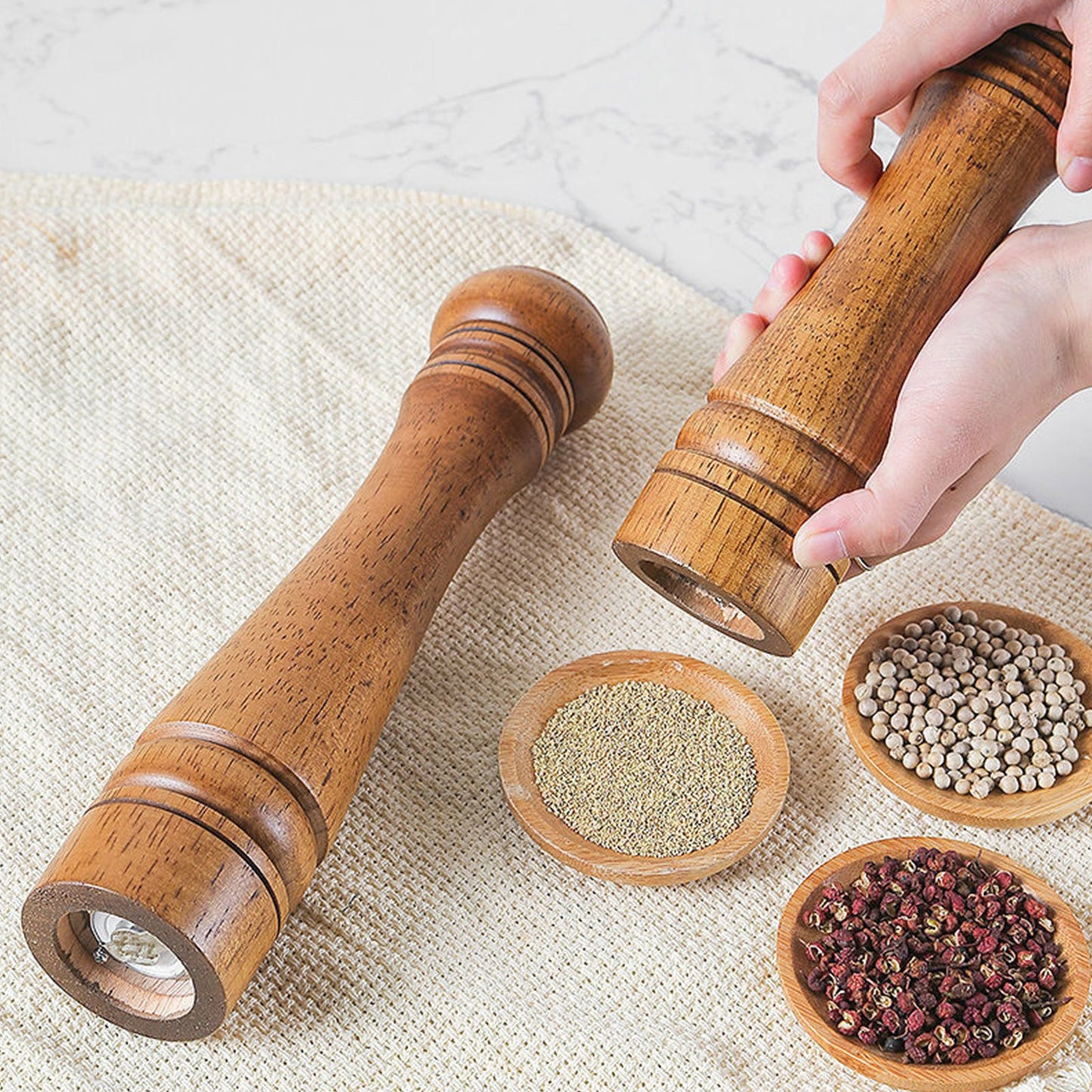 2X  Wooden Pepper Grinder Pepper Mill Coarseness Adjustable Peppermill | Kitchen