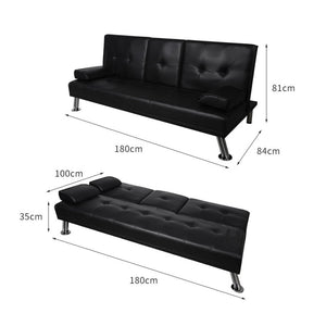 Adjustable Sofa Bed Lounge Futon Couch Leather Beds 3 Seater Cup