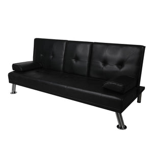 Adjustable Sofa Bed Lounge Futon Couch Leather Beds 3 Seater Cup