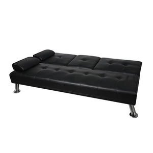 Adjustable Sofa Bed Lounge Futon Couch Leather Beds 3 Seater Cup