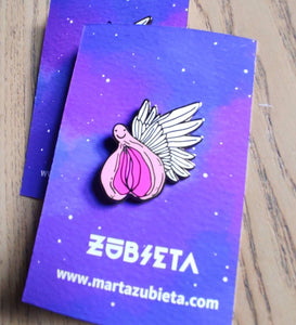 Flying vagina enamel pin