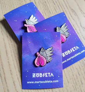 Flying vagina enamel pin