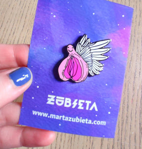 Flying vagina enamel pin