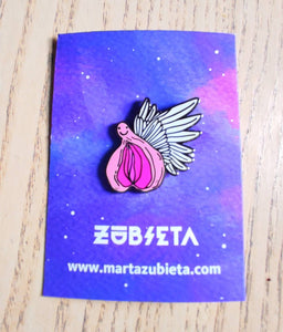 Flying vagina enamel pin