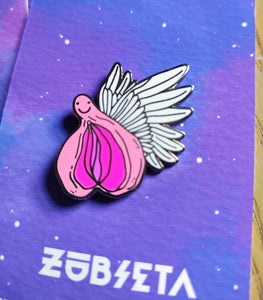 Flying vagina enamel pin