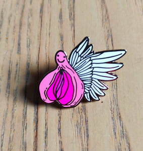 Flying vagina enamel pin