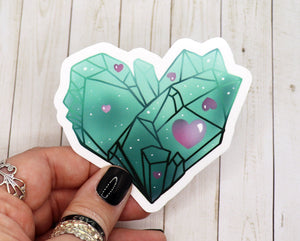 Cyan Blue Crystal Heart Vinyl Sticker