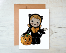 Load image into Gallery viewer, Black Cat Girl Card - Blank Inside with Kraft Envelope
